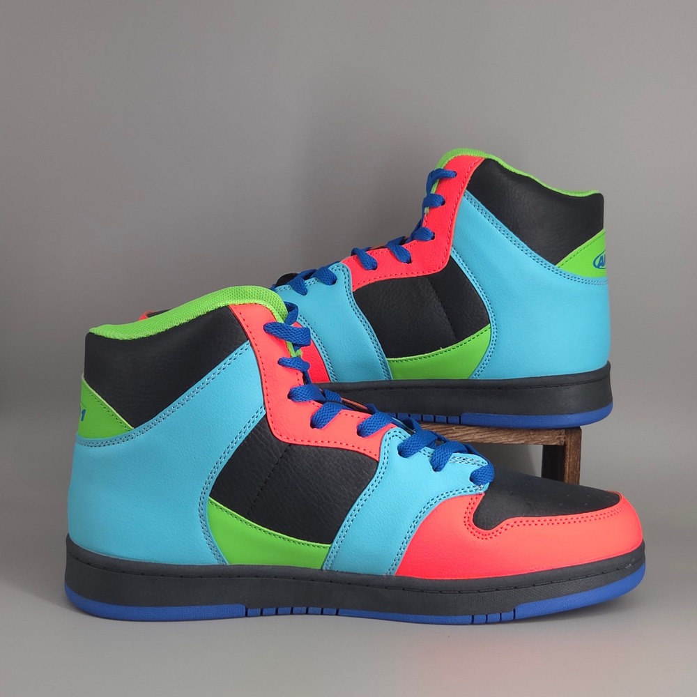 AND1 Slam Mid TPR Basketball Shoes Mens 9.5 Multi Color Neon‎ Retro High Top